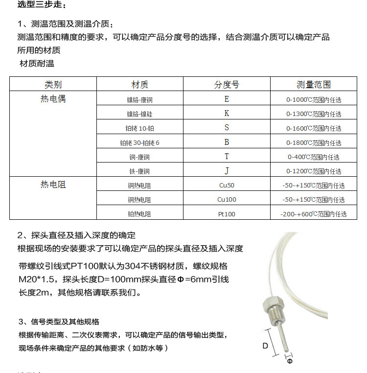 引线式温度传感器类型