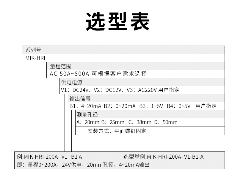 霍尔电流变送器选型表