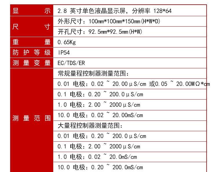 在线电导率仪参数