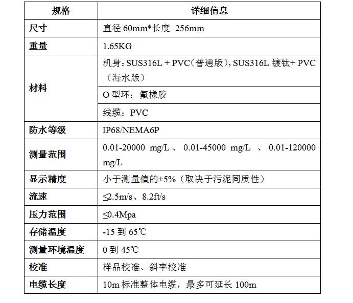 污泥浓度计电极参数