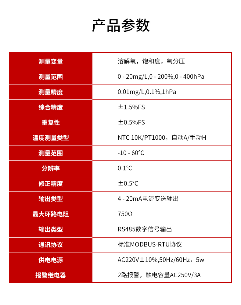 膜法溶氧仪产品参数